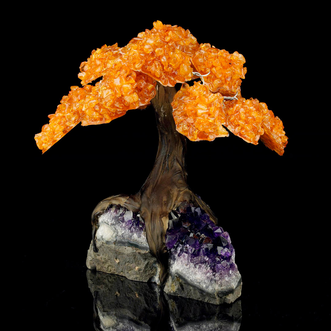 Genuine Citrine Gemstone Tree on Amethyst Stone Base – Large Decorative Display Piece