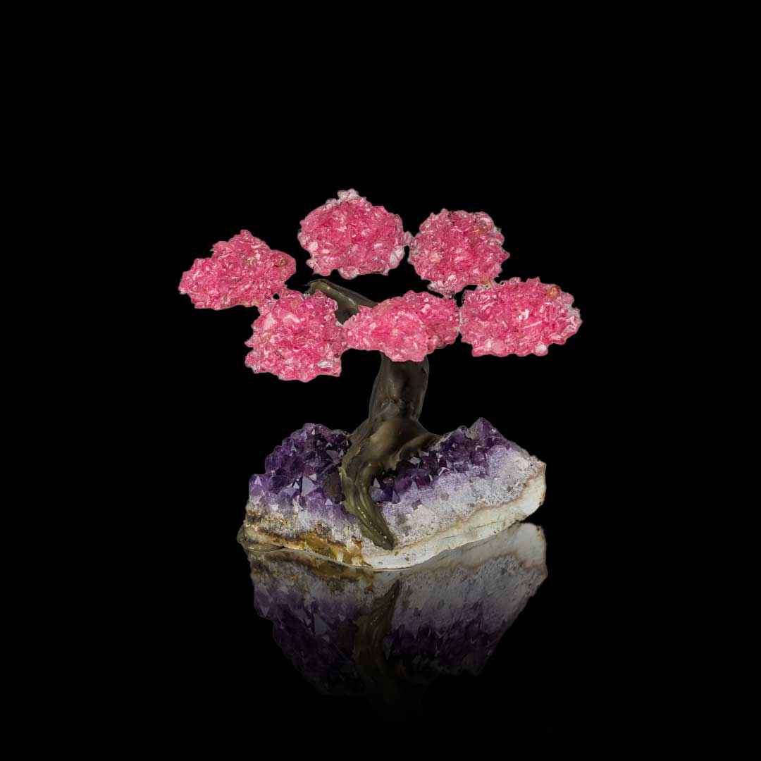 Rose Quartz Gemstone Tree on Amethyst Crystal Base – Healing Home Decor