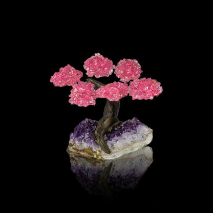 Rose Quartz Gemstone Tree on Amethyst Crystal Base – Healing Home Decor