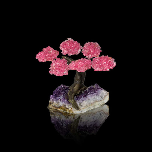 Rose Quartz Gemstone Tree on Amethyst Crystal Base – Healing Home Decor