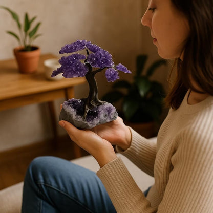 Unique Amethyst Gemstone Tree on Amethyst Stone Base – Large Decorative Display Piece