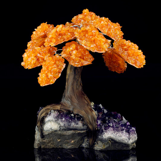 Genuine Citrine Gemstone Tree on Amethyst Stone Base – Large Decorative Display Piece