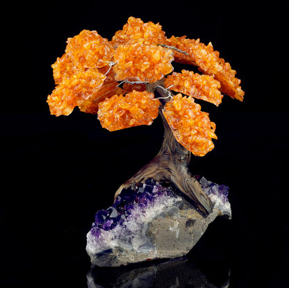 Genuine Citrine Gemstone Tree on Amethyst Stone Base – Large Decorative Display Piece
