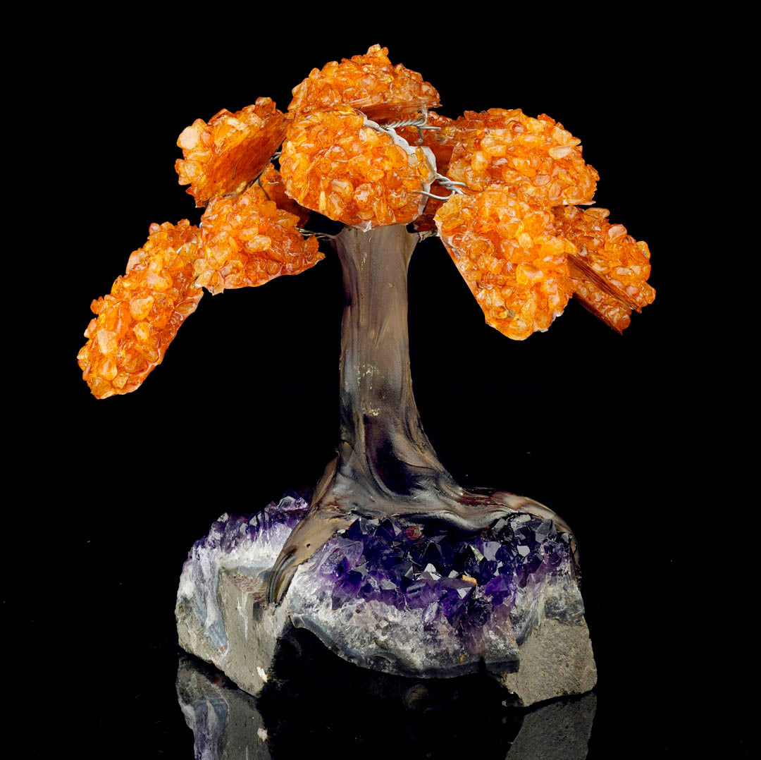 Genuine Citrine Gemstone Tree on Amethyst Stone Base – Large Decorative Display Piece