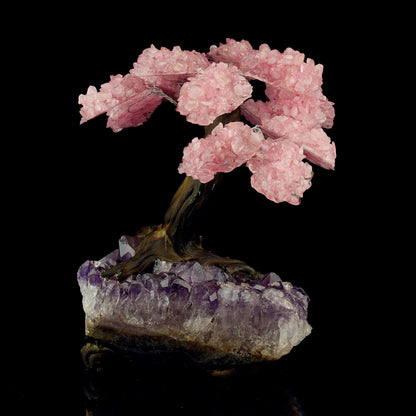 Beautiful Rose Quartz Gemstone Tree on Amethyst Stone Base – Large Decorative Display Piece