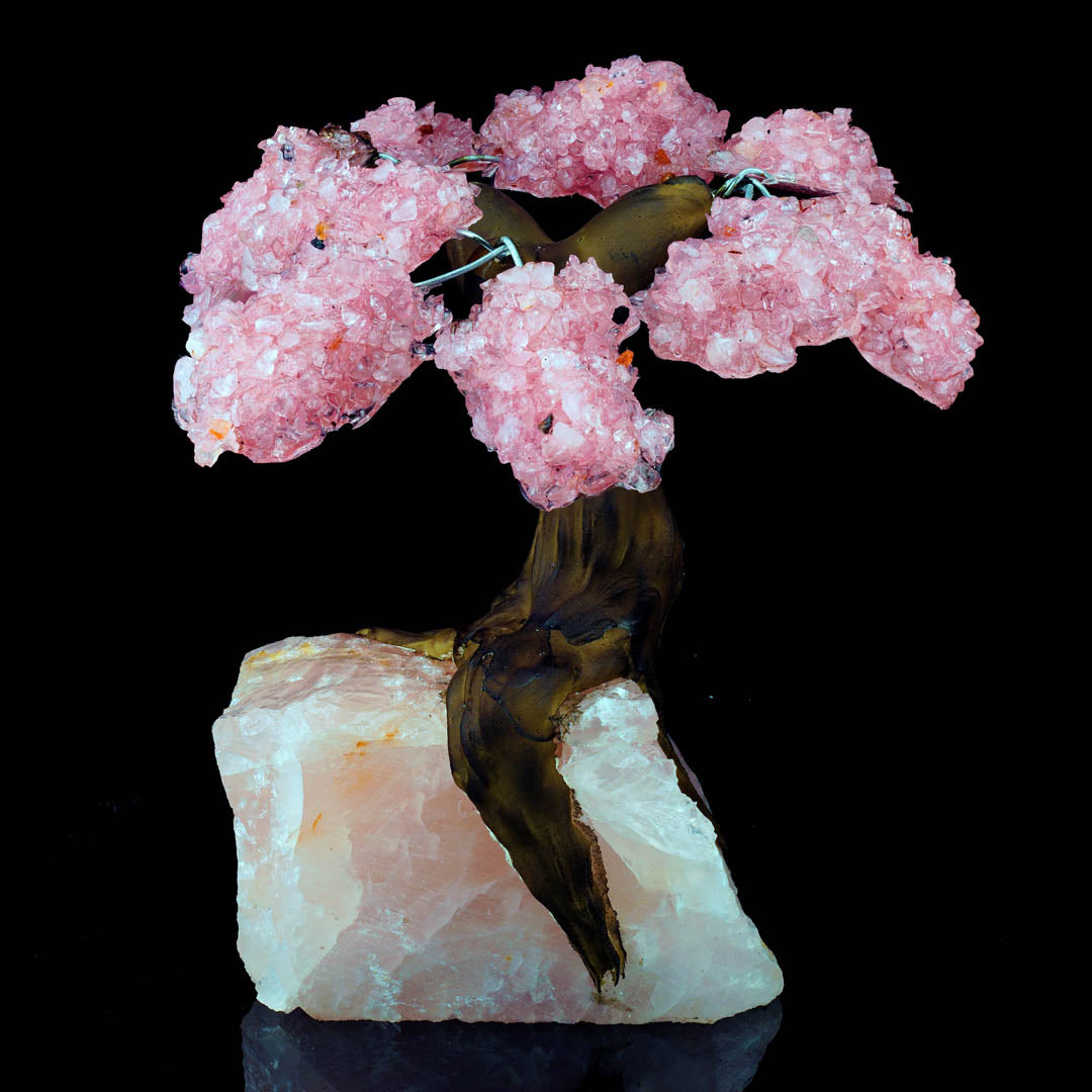 Handcrafted Rose Quartz Gemstone Tree on Rose Quartz Crystal – Spiritual Home Decor