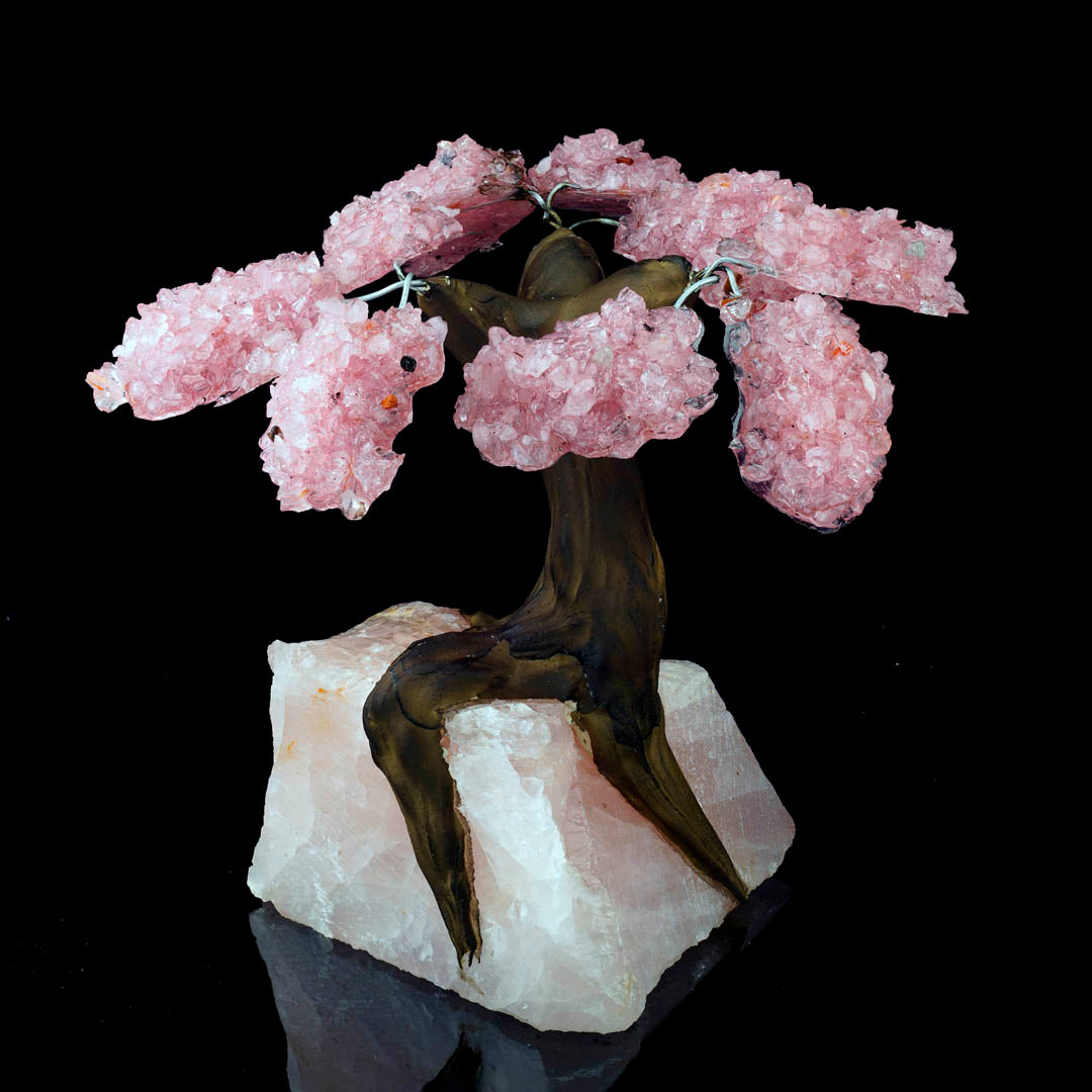 Handcrafted Rose Quartz Gemstone Tree on Rose Quartz Crystal – Spiritual Home Decor