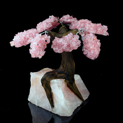 Handcrafted Rose Quartz Gemstone Tree on Rose Quartz Crystal – Spiritual Home Decor