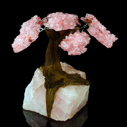 Handcrafted Rose Quartz Gemstone Tree on Rose Quartz Crystal – Spiritual Home Decor