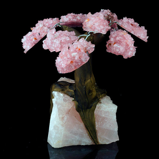 Handcrafted Rose Quartz Gemstone Tree on Rose Quartz Crystal – Spiritual Home Decor