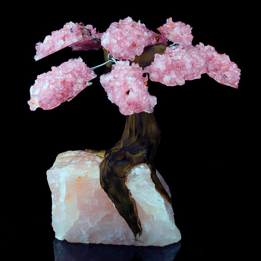 Handcrafted Rose Quartz Gemstone Tree on Rose Quartz Crystal – Spiritual Home Decor