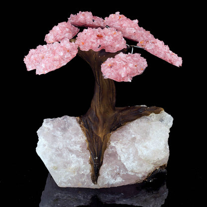 Handcrafted Rose Quartz Gemstone Tree on Rose Quartz Crystal – Spiritual Home Decor