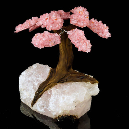 Handcrafted Rose Quartz Gemstone Tree on Rose Quartz Crystal – Spiritual Home Decor