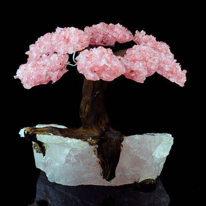 Handcrafted Rose Quartz Gemstone Tree on Rose Quartz Crystal – Spiritual Home Decor