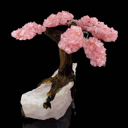 Handcrafted Rose Quartz Gemstone Tree on Rose Quartz Crystal – Spiritual Home Decor