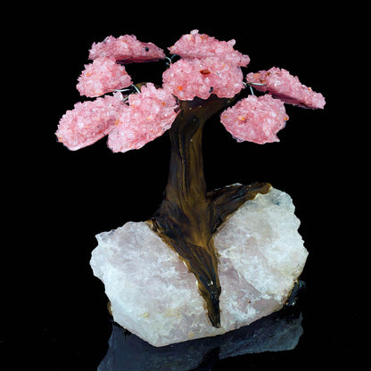 Radiant Rose Quartz Gemstone Tree on Rose Quartz Stone Base – Large Decorative Display Piece