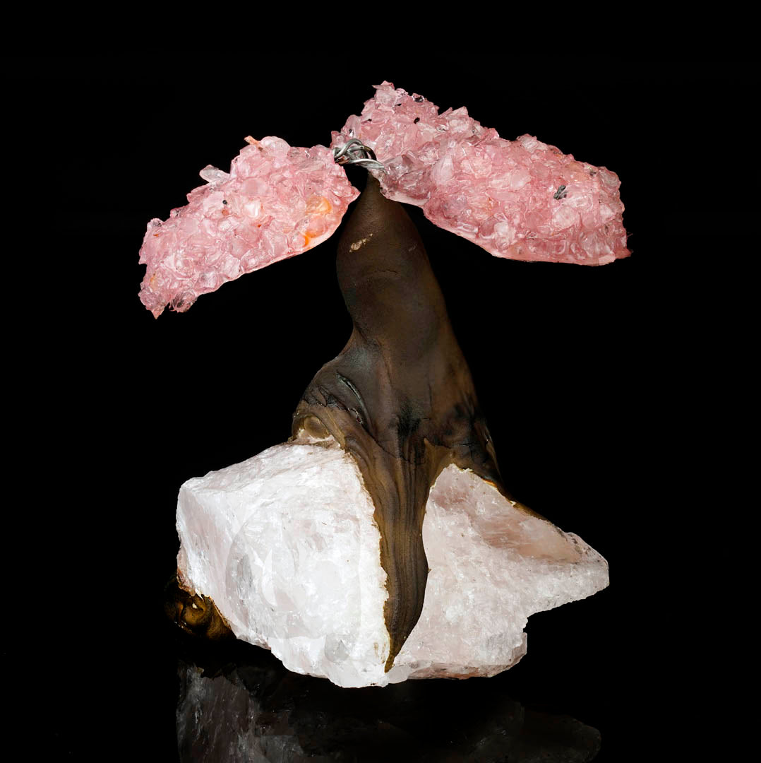 Rose Quartz Gem Tree on Natural Quartz Base – Healing Crystal Bonsai Sculpture