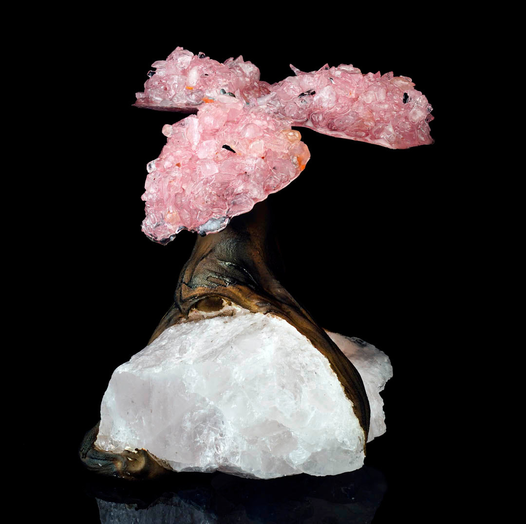 Rose Quartz Gem Tree on Natural Quartz Base – Healing Crystal Bonsai Sculpture