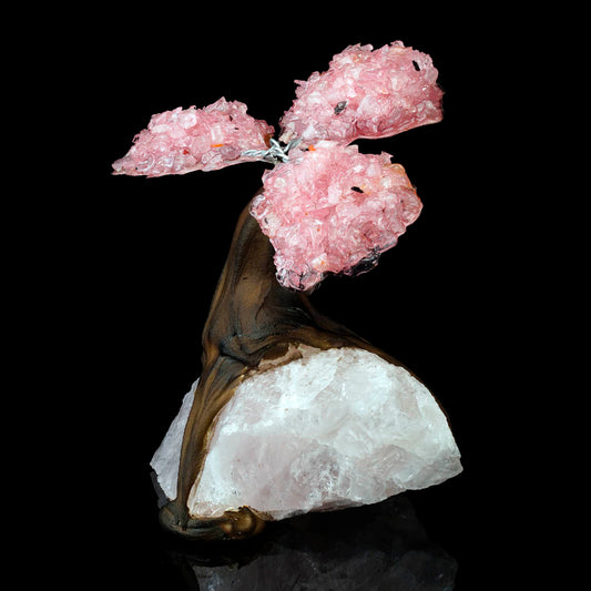 Rose Quartz Gem Tree on Natural Quartz Base – Healing Crystal Bonsai Sculpture