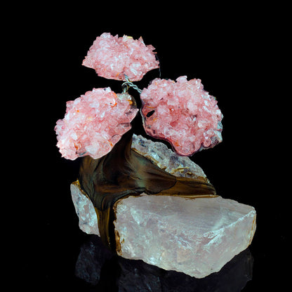 Rose Quartz Gem Tree on Natural Quartz Base – Healing Crystal Bonsai Sculpture