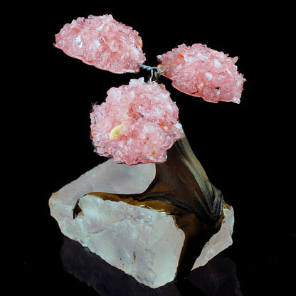 Rose Quartz Gem Tree on Natural Quartz Base – Healing Crystal Bonsai Sculpture