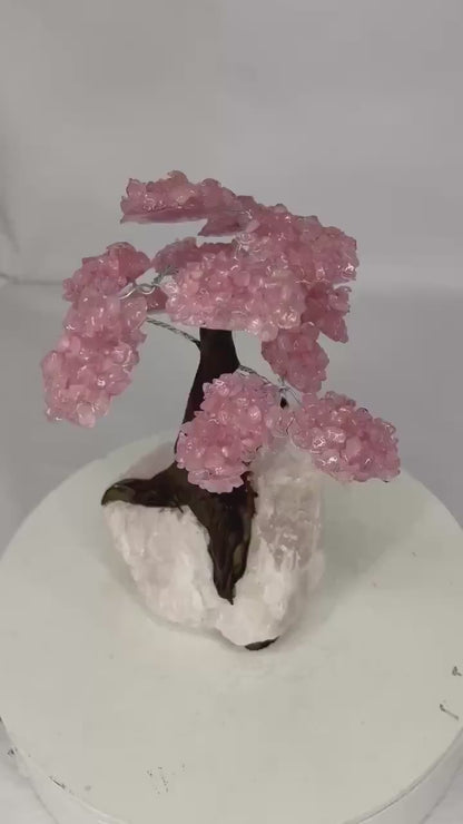 Radiant Rose Quartz Gemstone Tree on Rose Quartz Stone Base – Large Decorative Display Piece