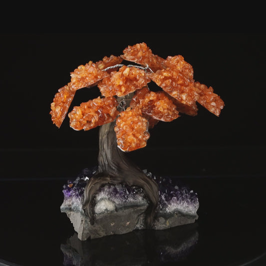 Genuine Citrine Gemstone Tree on Amethyst Stone Base – Large Decorative Display Piece